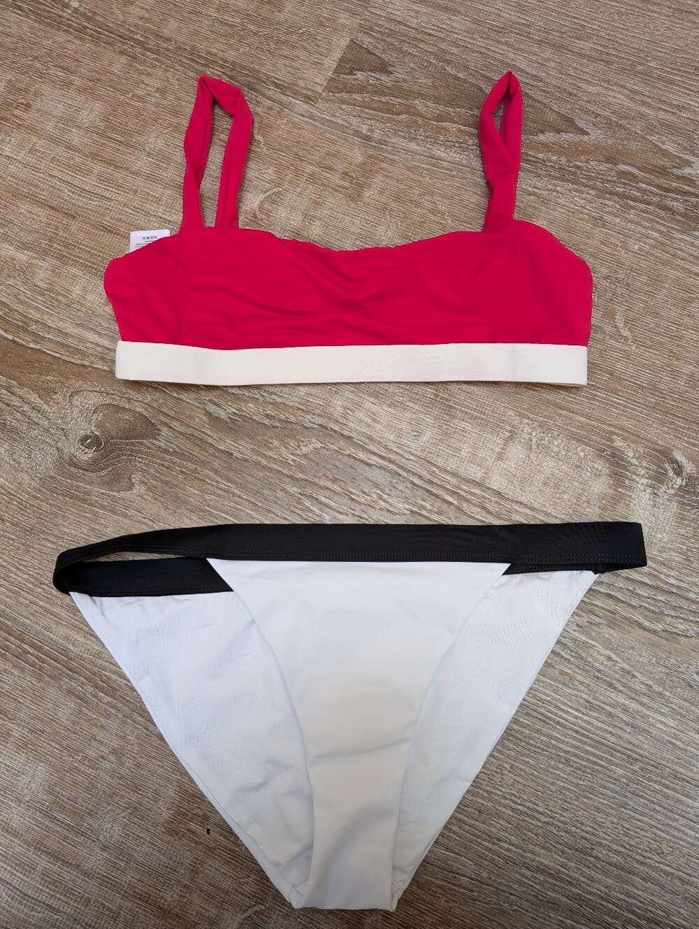 Onia Pink White Black Colorblock Bikini Set, Small Top Medium Bottoms